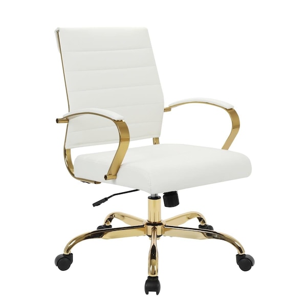 Kd Benmar Home Leather Office Chair with Gold Frame, White KD2428441 - main